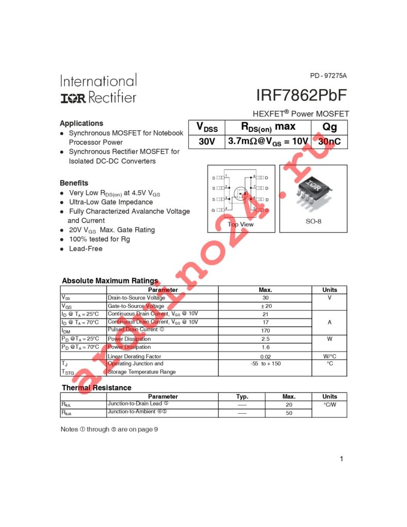 IRF7862PBF datasheet