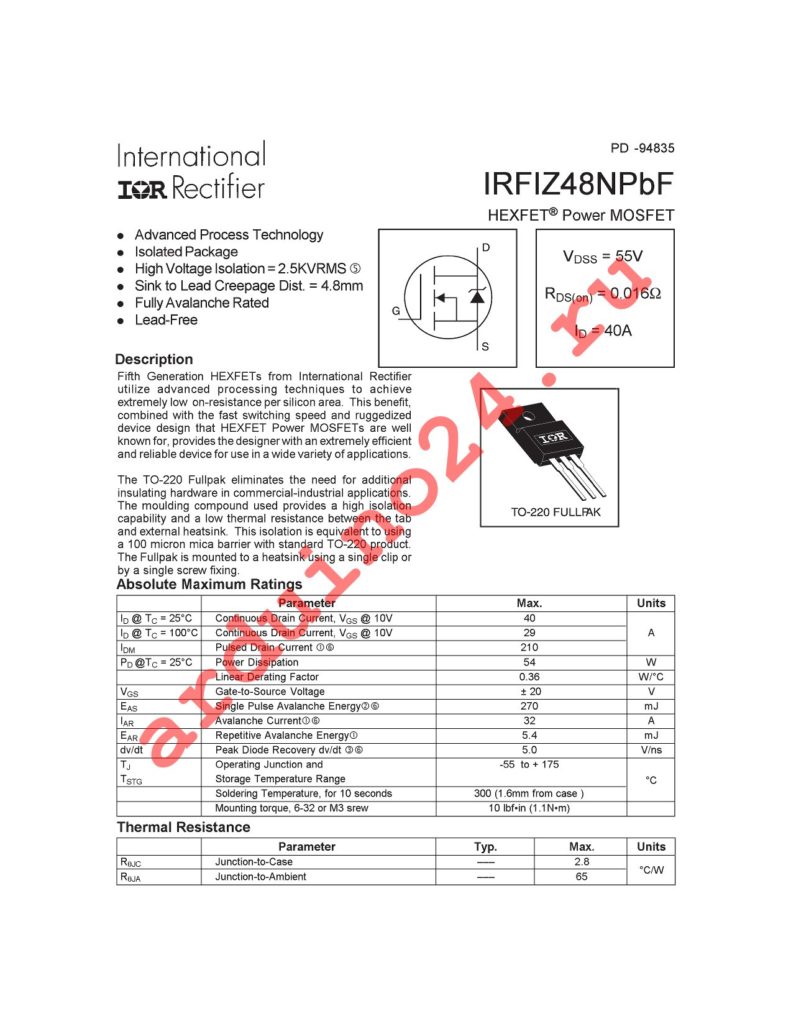 IRFIZ48NPBF datasheet