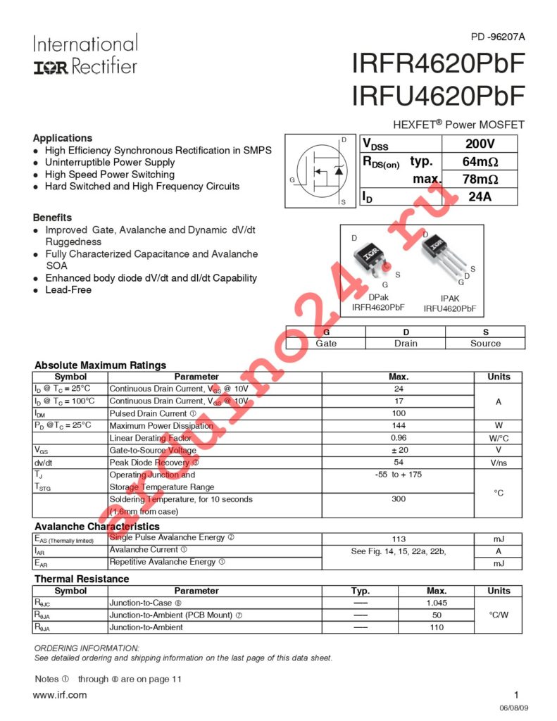 IRFR4620TRLPBF datasheet
