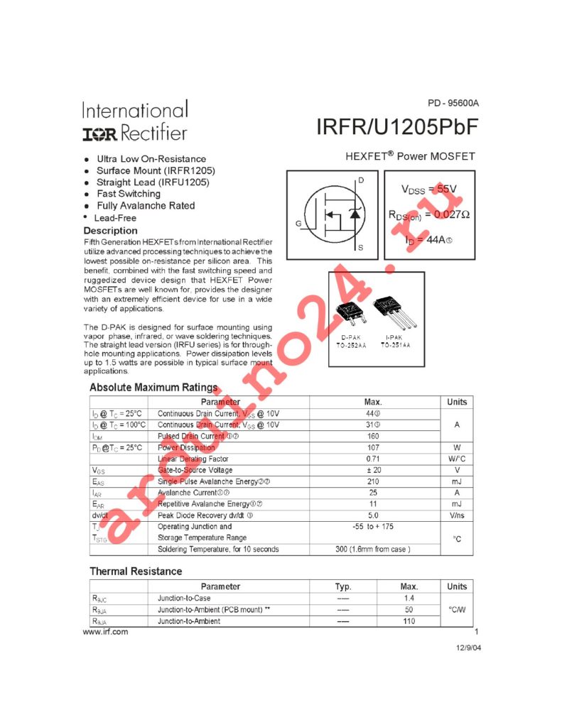 IRFU1205PBF datasheet