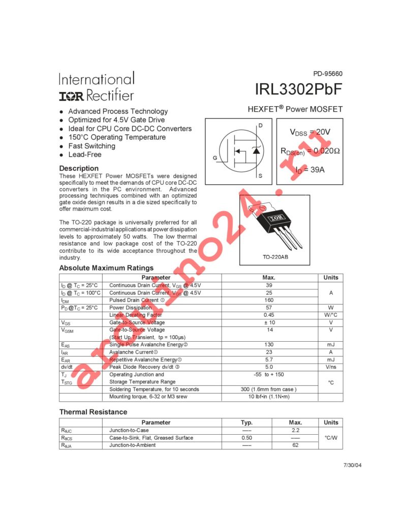 IRL3302PBF datasheet