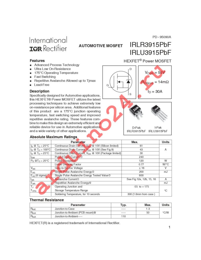 IRLR3915PBF datasheet