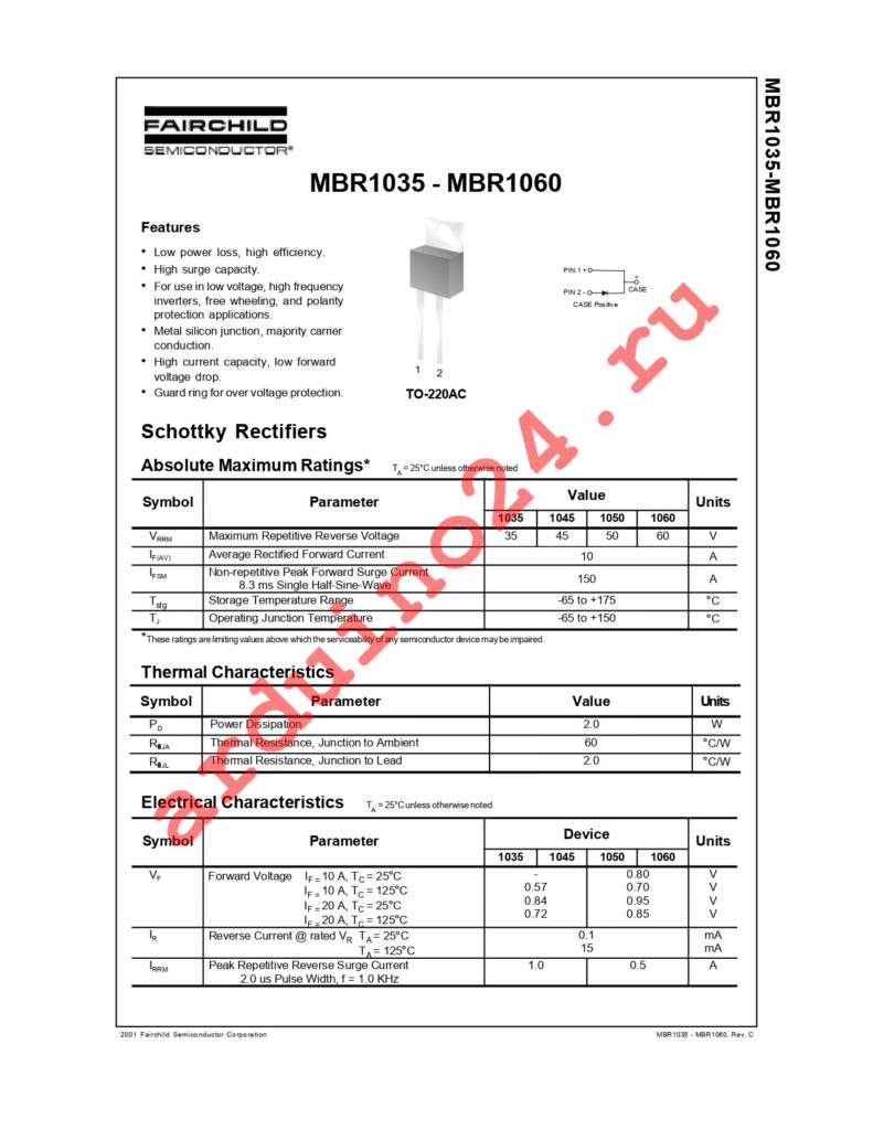 MBR1050 datasheet