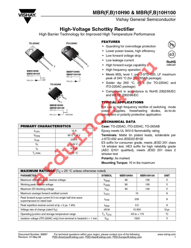 MBRB10H100HE3/81 datasheet