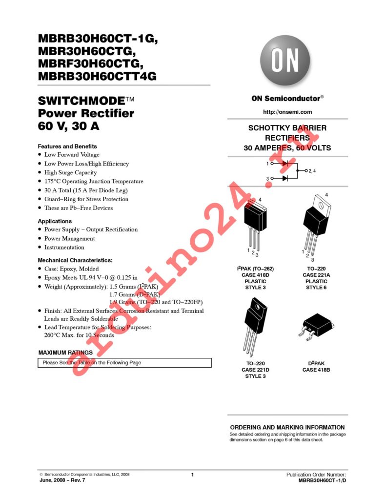 MBRB30H30CT-1G datasheet