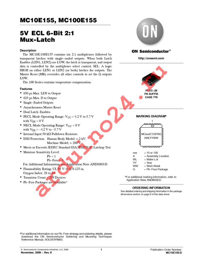 MC10E155FNR2 datasheet