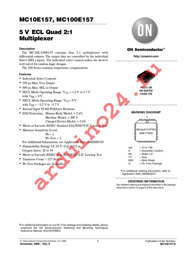 MC10E157FNR2G datasheet
