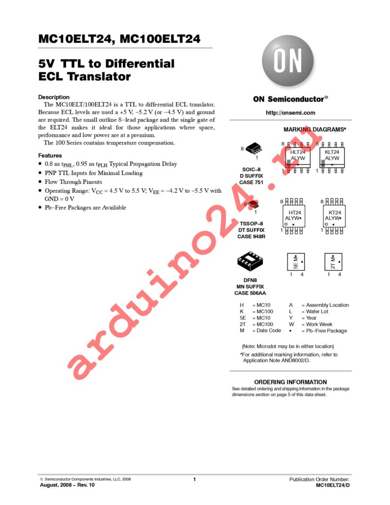 MC10ELT24DTR2 datasheet