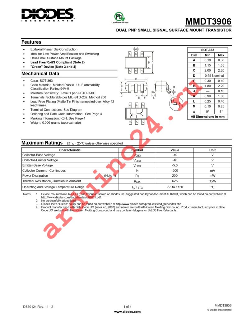 MMDT3906-7-F datasheet