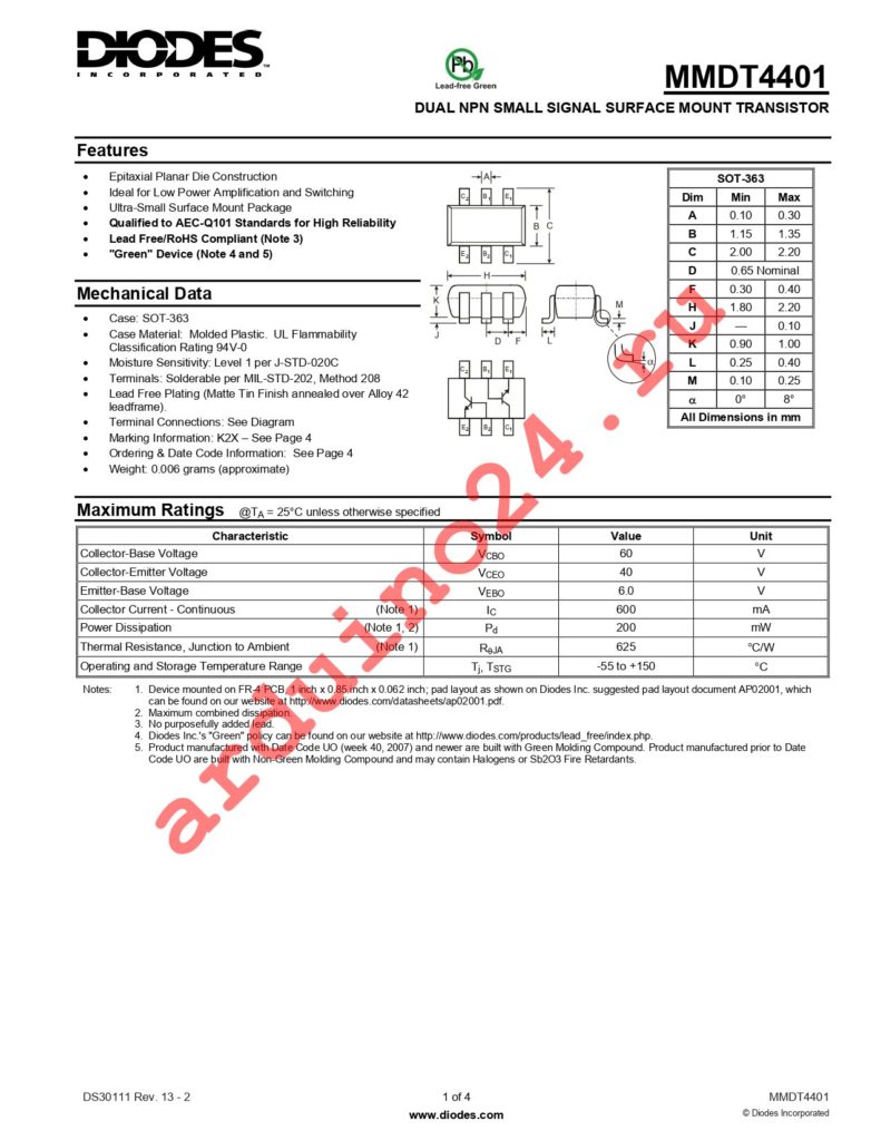 MMDT4401-7-F datasheet