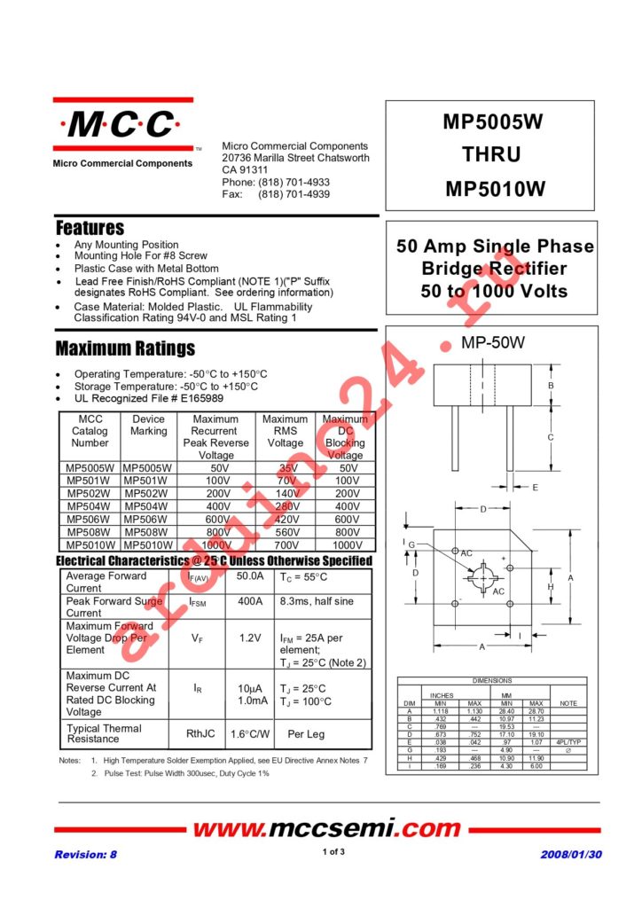 MP506W datasheet