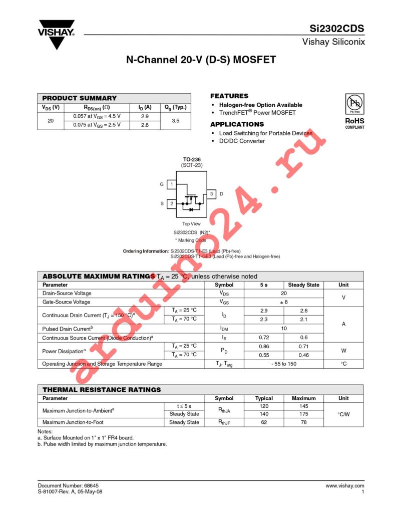SI2302CDS-T1-GE3 datasheet