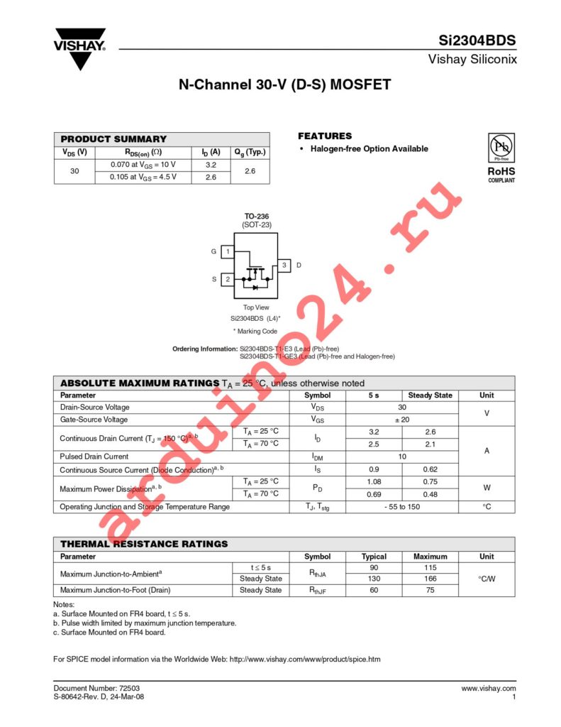SI2304BDS-T1-GE3 datasheet