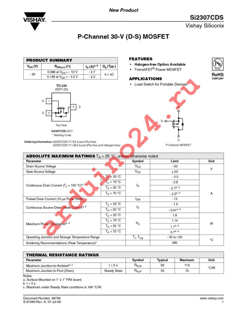 SI2307CDS-T1-GE3 datasheet