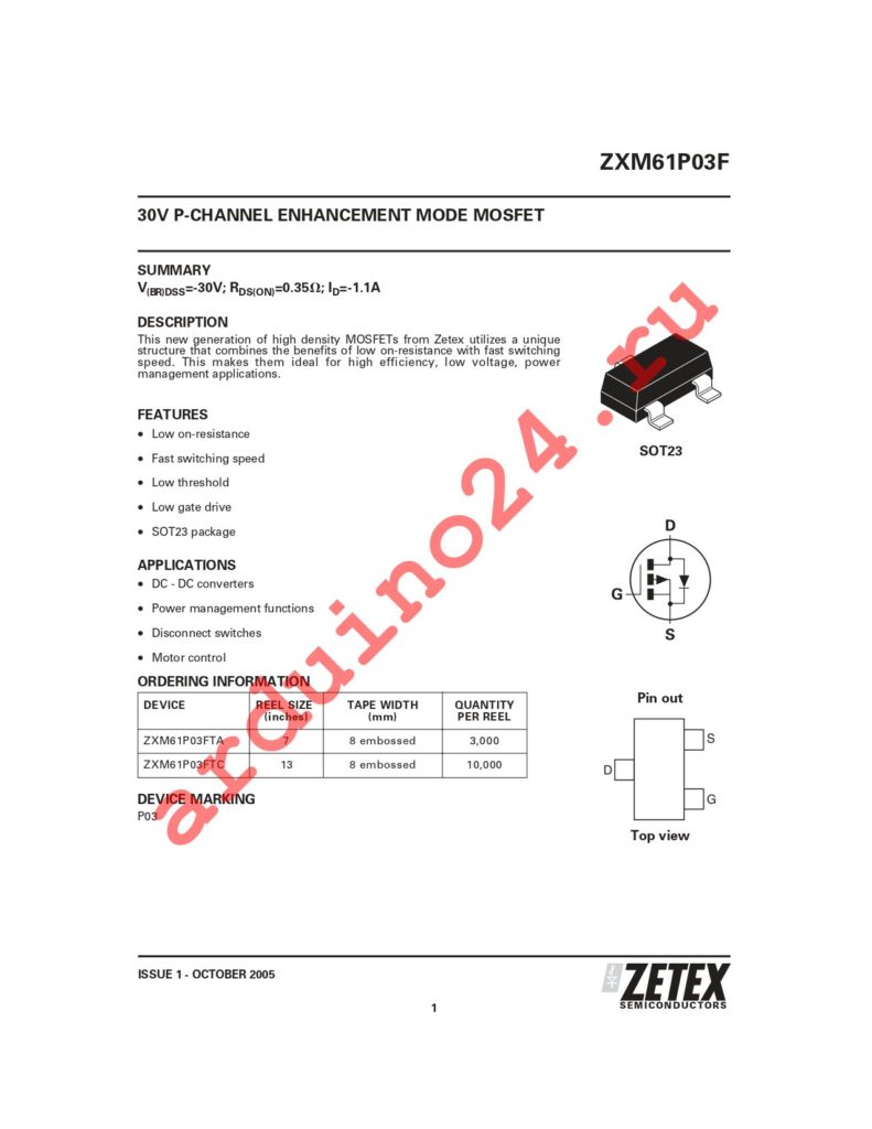 ZXM61P03FTA datasheet