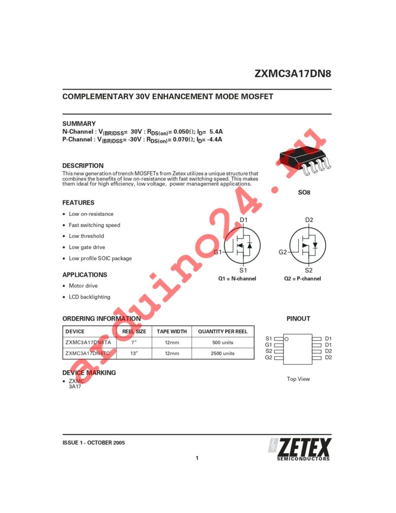 ZXMC3A17DN8TA datasheet