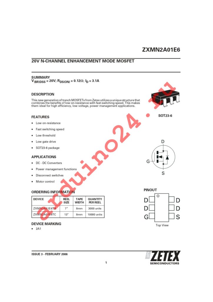 ZXMN2A01E6TA datasheet