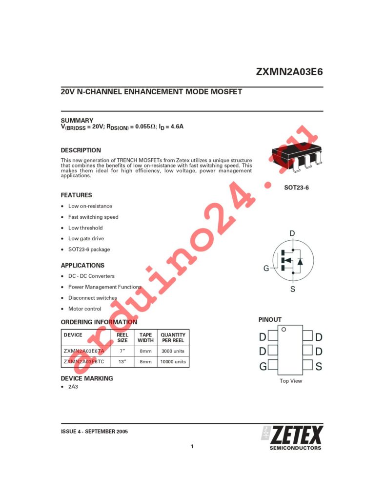 ZXMN2A03E6TA datasheet