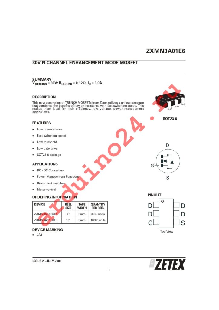 ZXMN3A01E6TA datasheet
