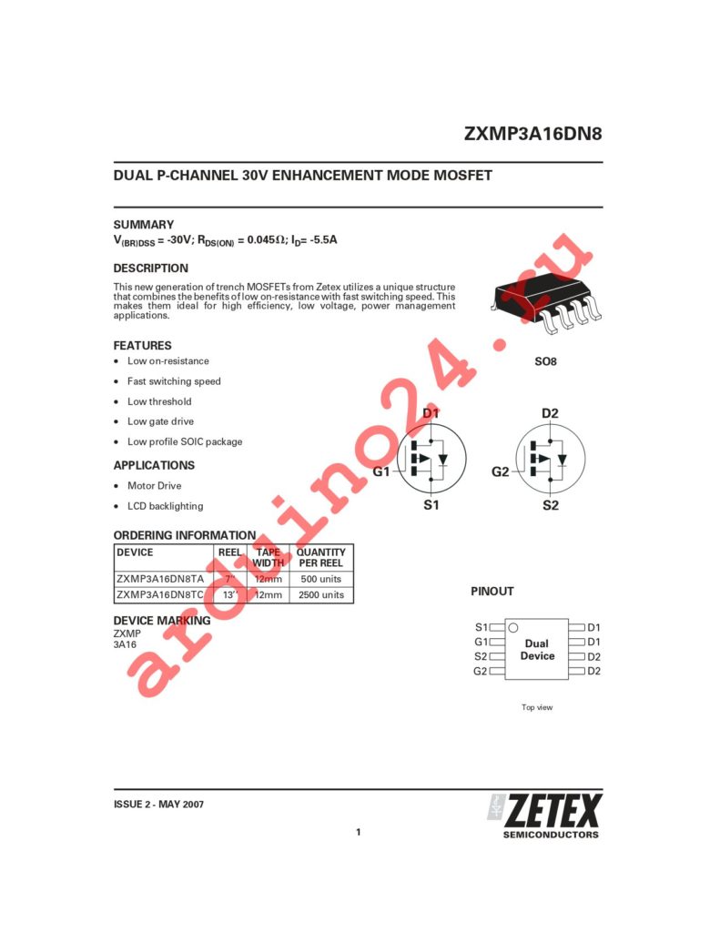 ZXMP3A16DN8TA datasheet
