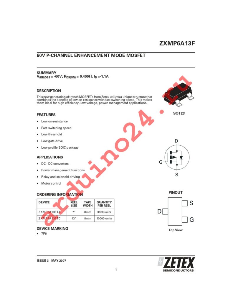 ZXMP6A13FTA datasheet