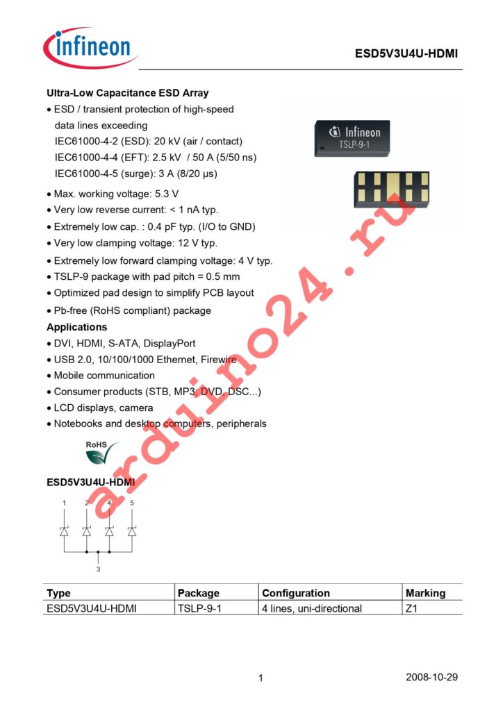 ESD5V3U4U-HDMI E6327 datasheet