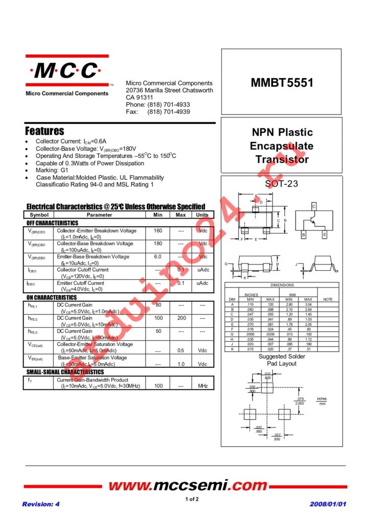 MMBT5551-TP datasheet