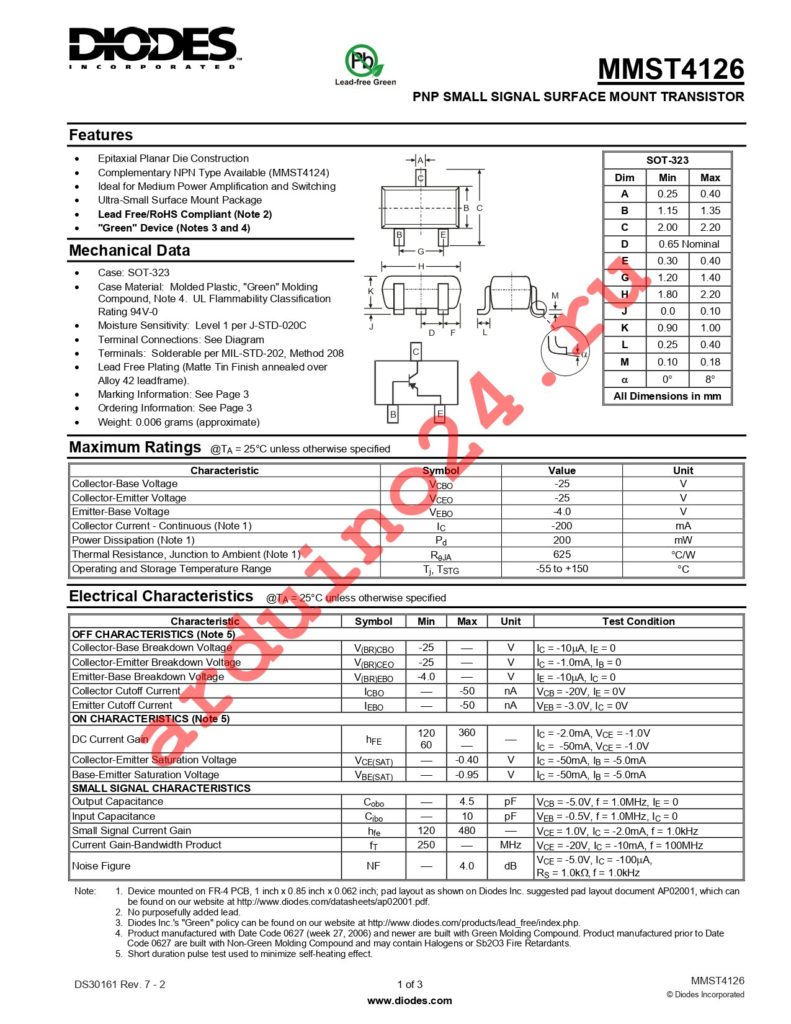 MMST4126-7-F datasheet