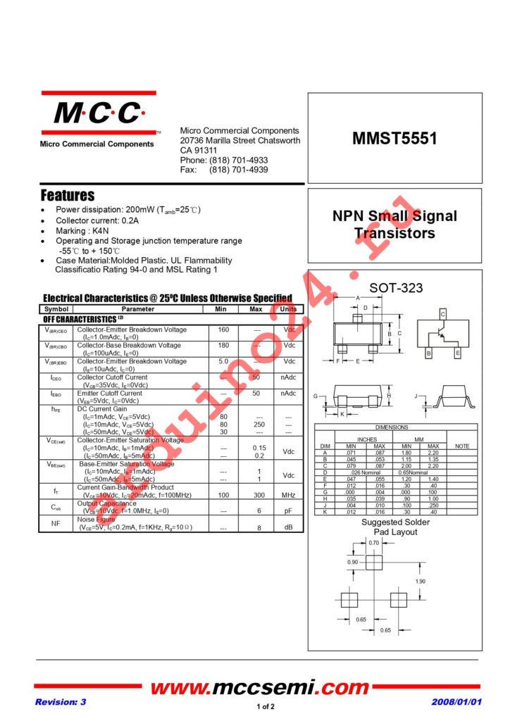 MMST5551-TP datasheet