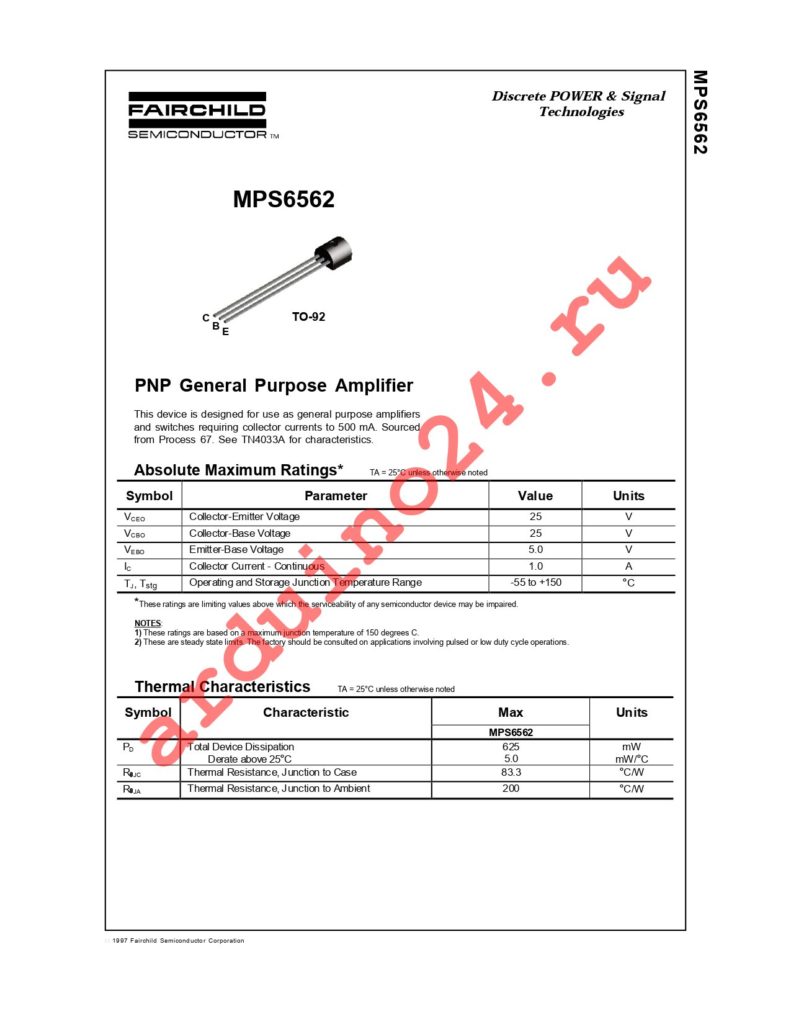 MPS6562_D26Z datasheet