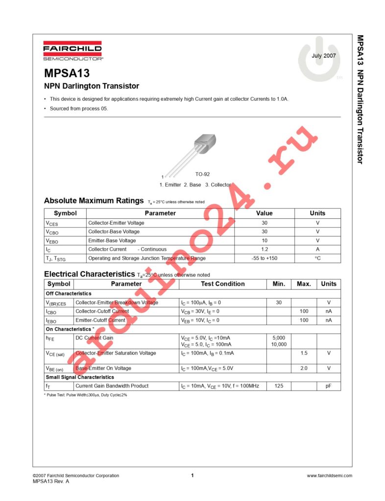 MPSA13_D26Z datasheet