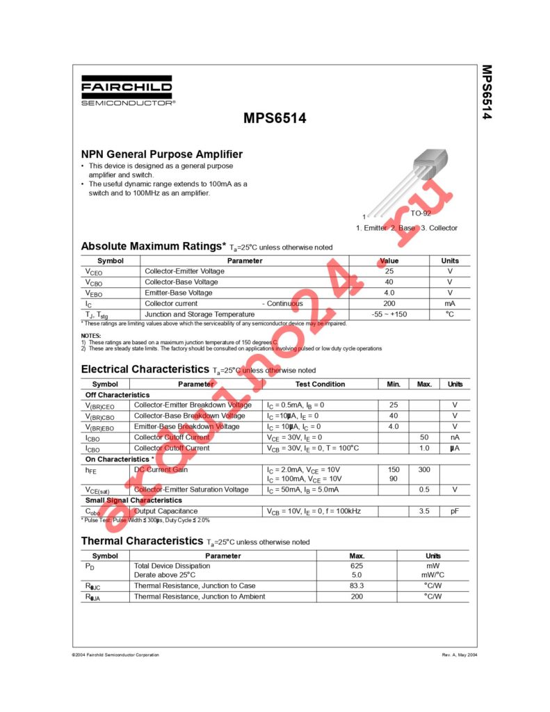 MPSA20_D74Z datasheet