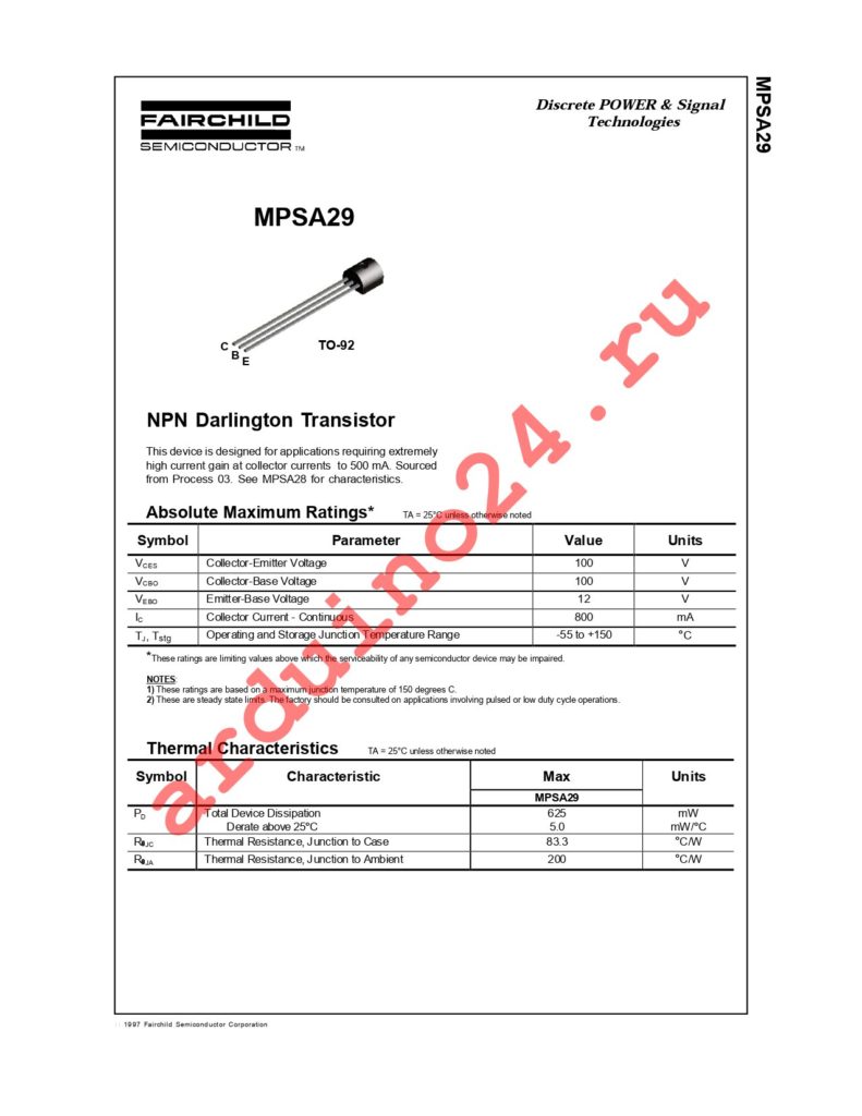 MPSA29_D26Z datasheet
