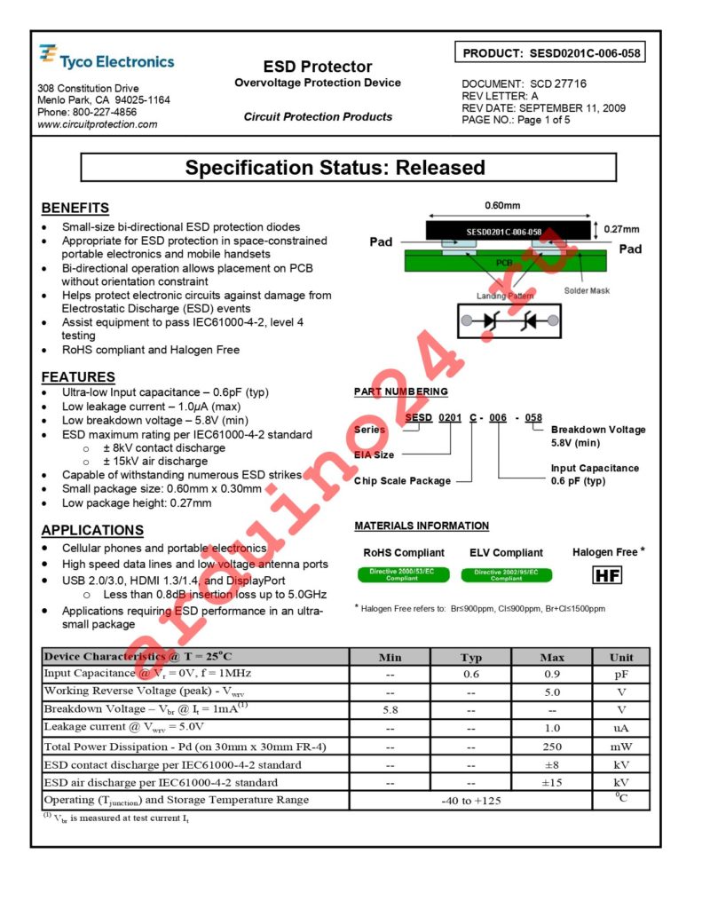 SESD0201C-006-058 datasheet