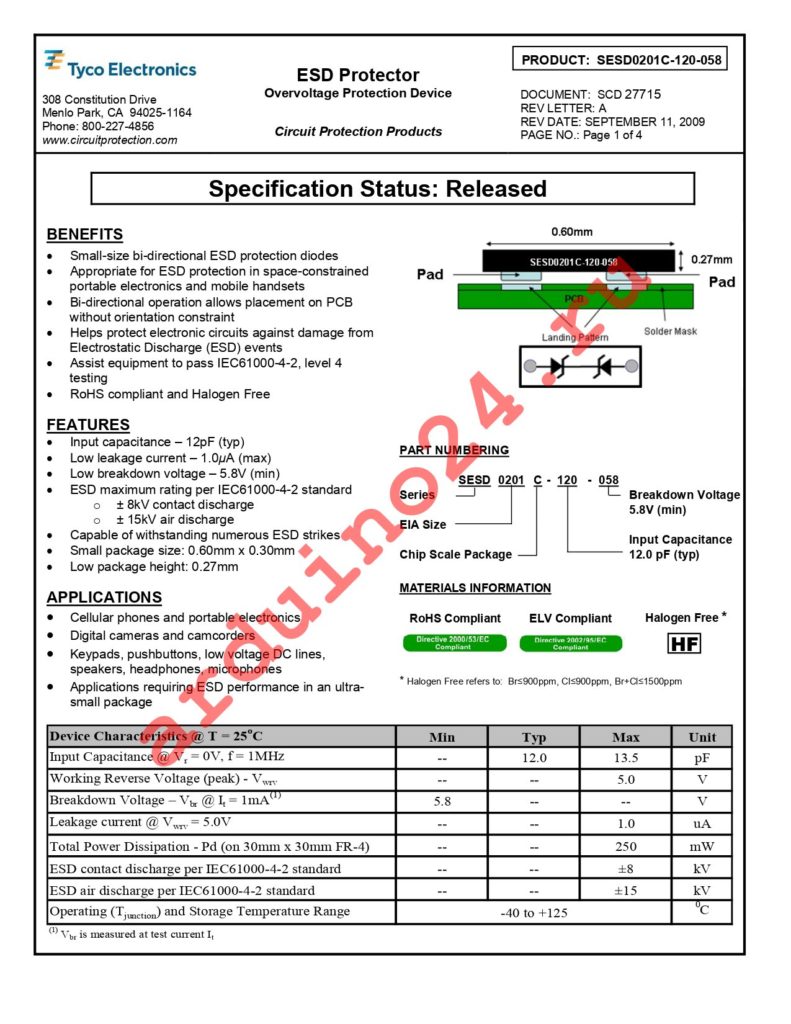 SESD0201C-120-058 datasheet