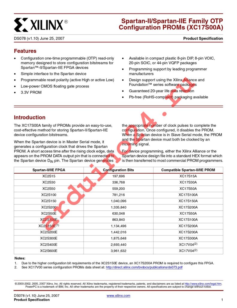 XC17S30APD8C datasheet