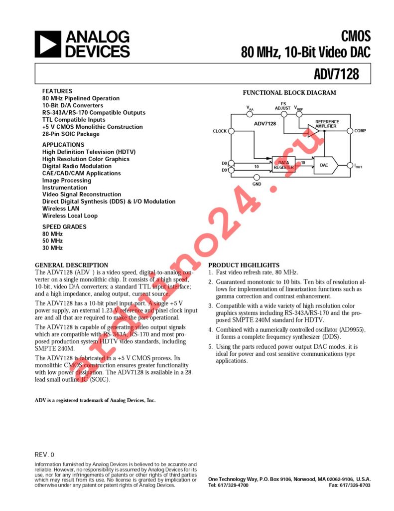 ADV7128KRZ80 datasheet