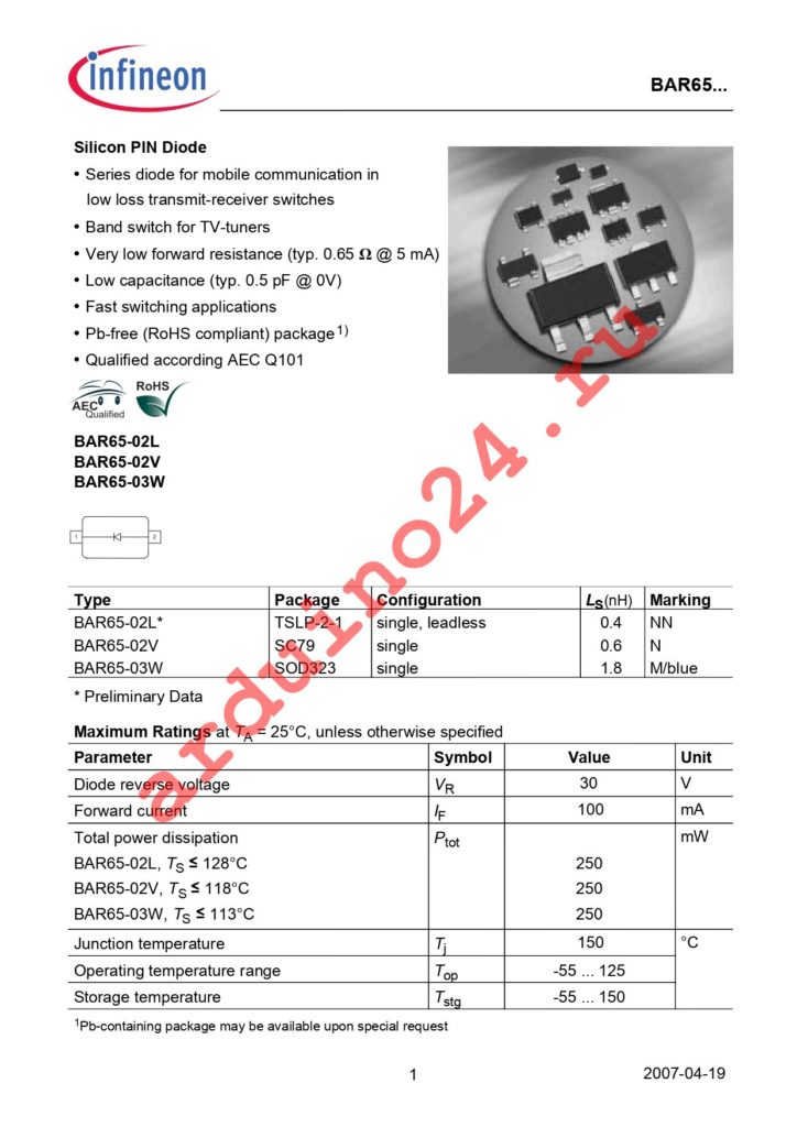 BAR 65-02V E6327 datasheet