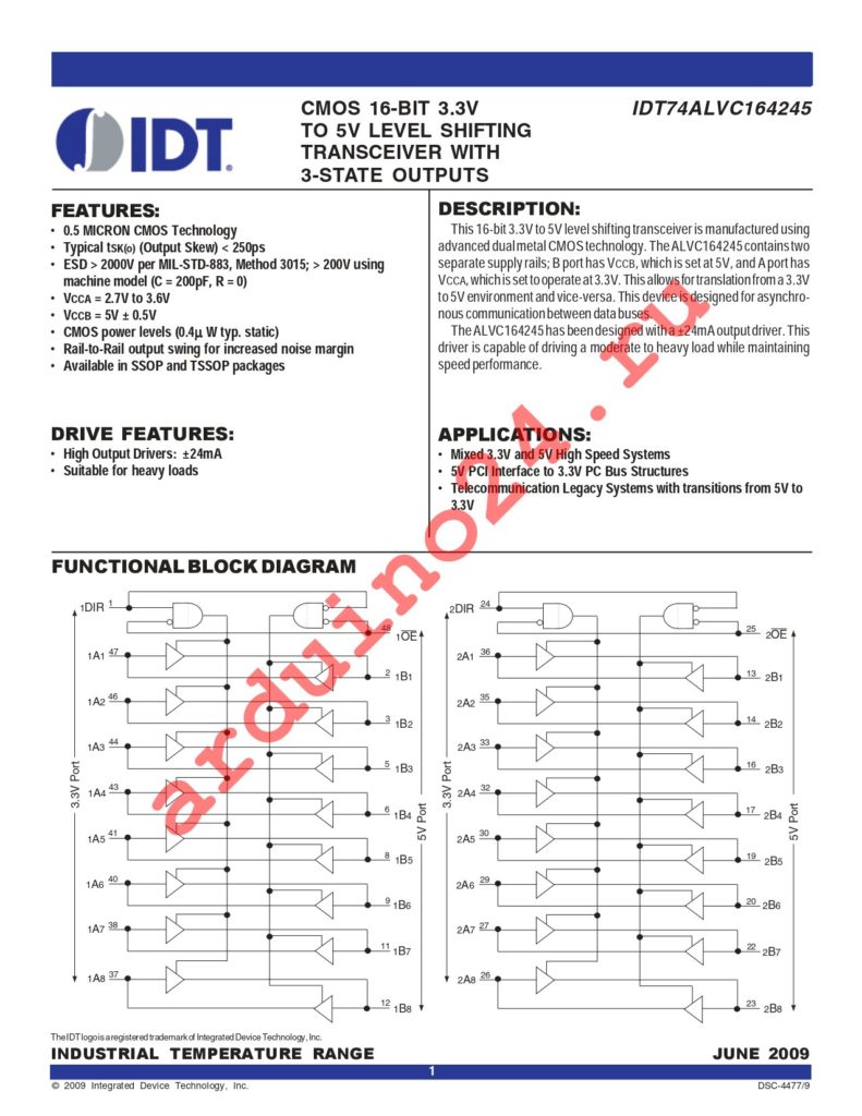 IDT74ALVC164245PAG datasheet