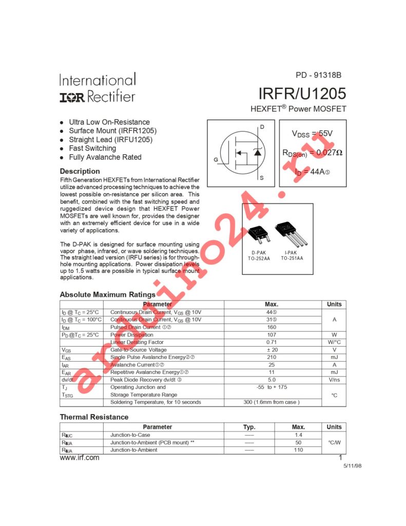 IRFR1205 datasheet