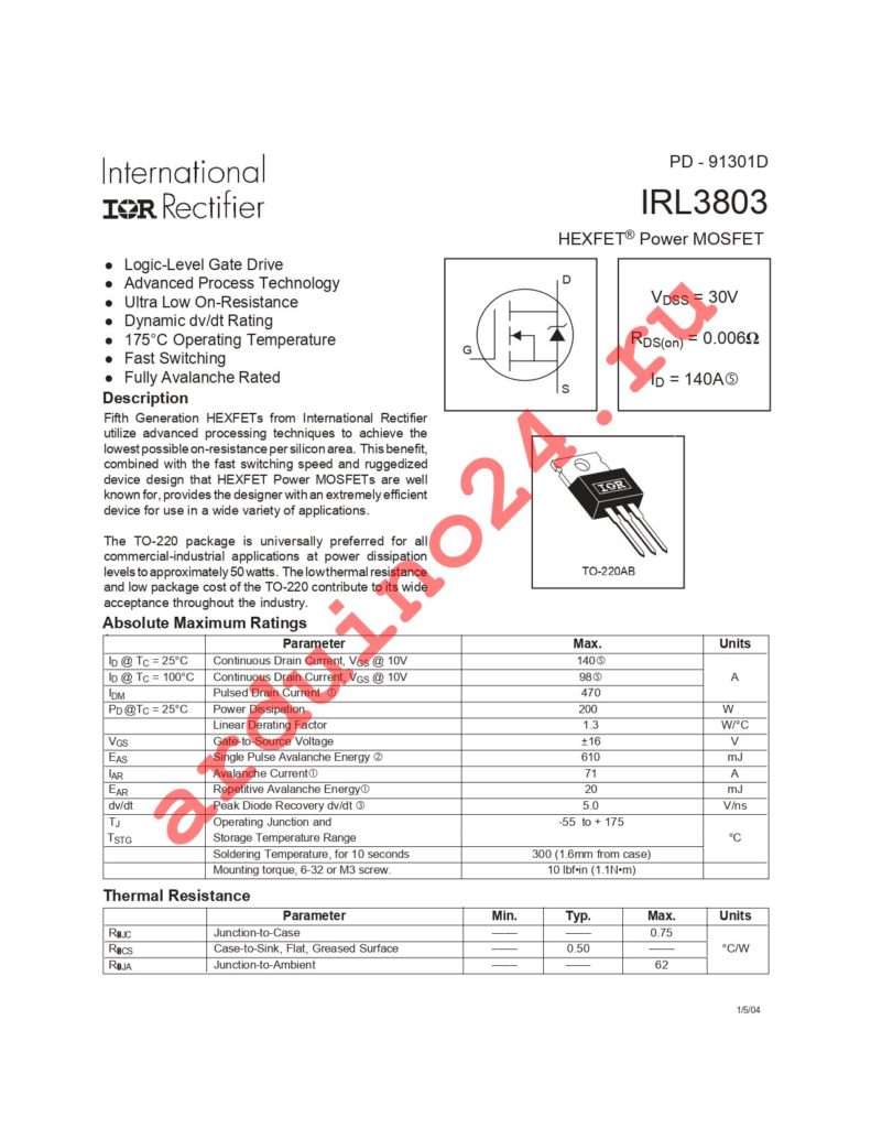 IRL3803 datasheet