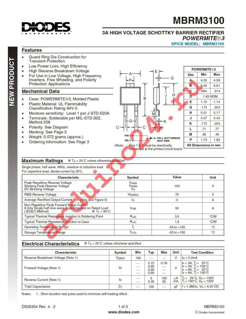 MBRM3100-13-F datasheet